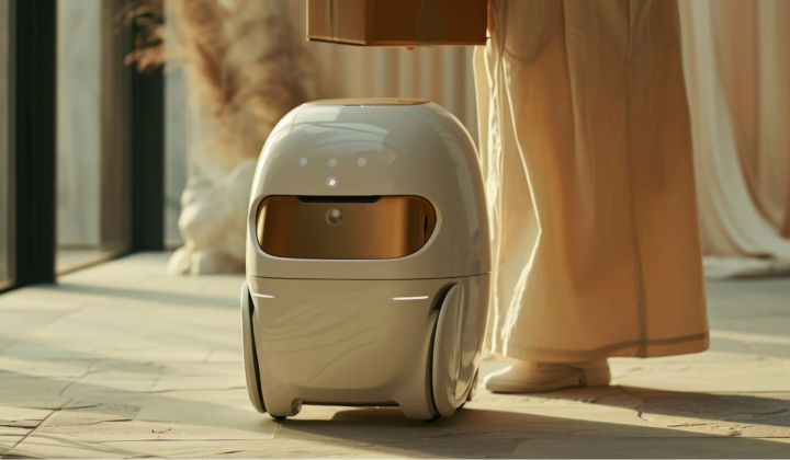 Three home robots: combine, lawnmower, and guard