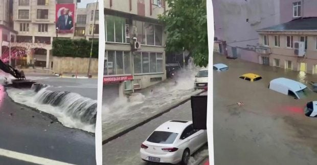 Город подтоплен во время ливня