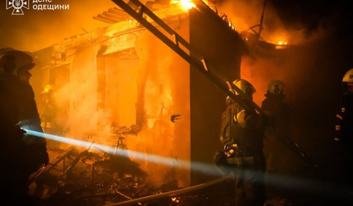 Damaged school and housing from Russian attack