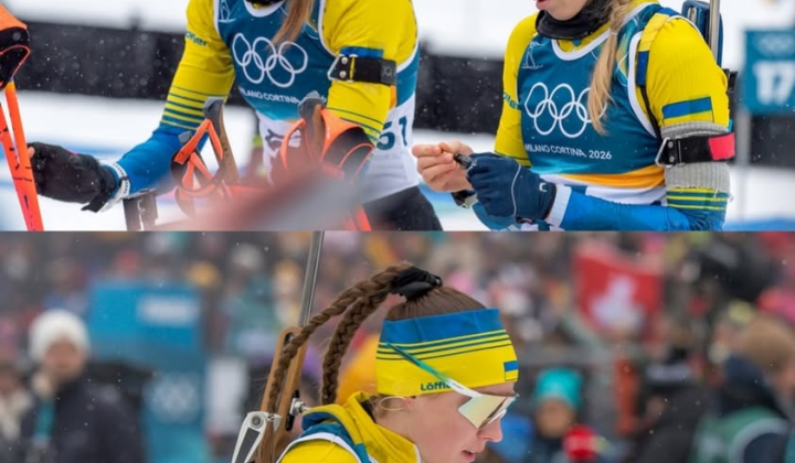 Ukrainian biathletes with black ribbons