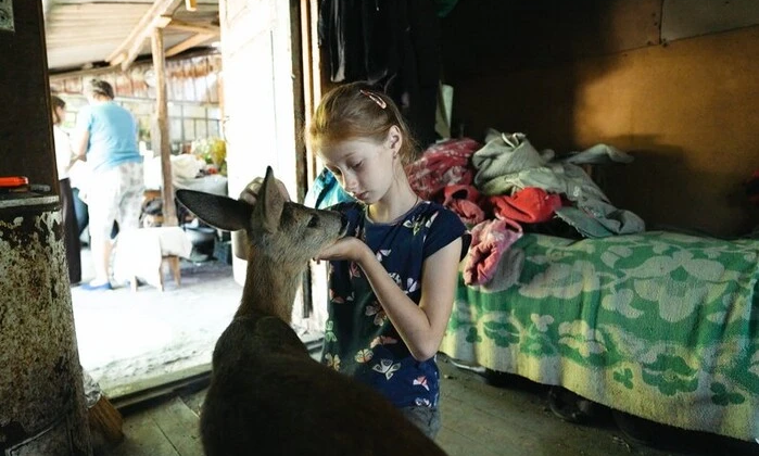A rural family shelters an unusual animal