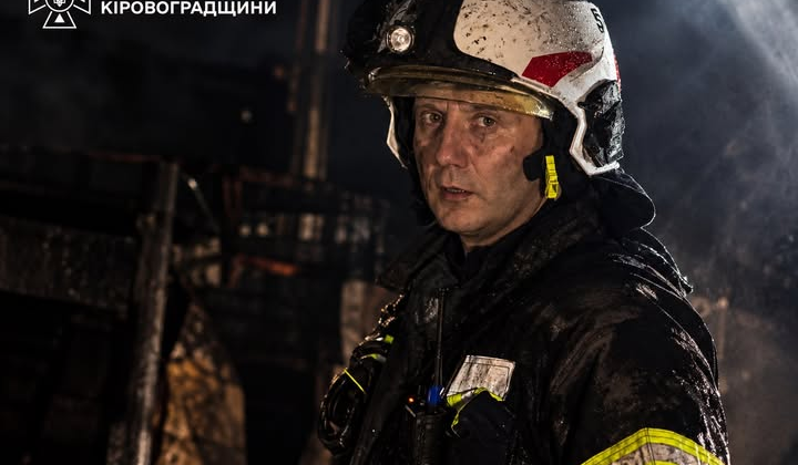 Rescuers fighting fires at night