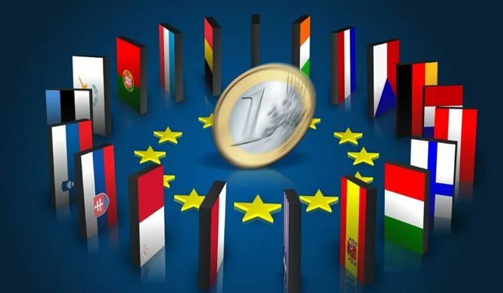 Видимі купюри євро та графік інфляції