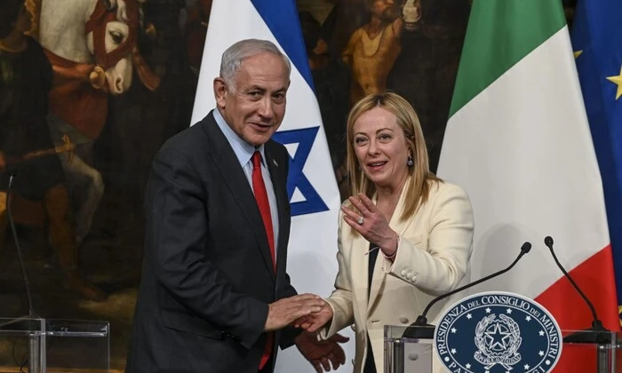 Photo of Italian parliament and Israeli flag