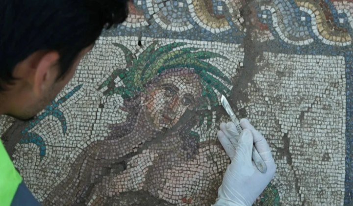 Ancient mosaic with river god Eurymedon