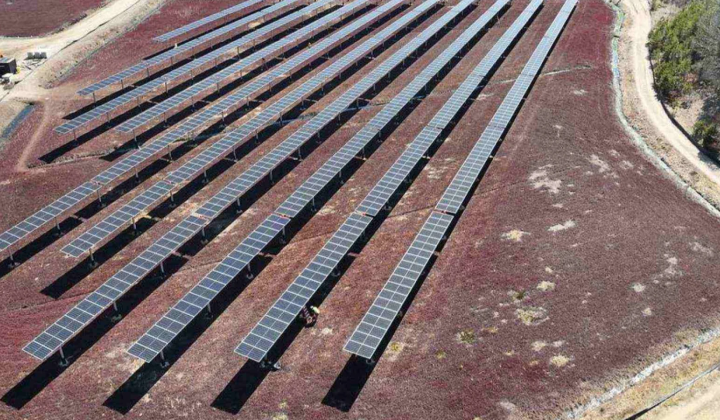 Crane near solar panels