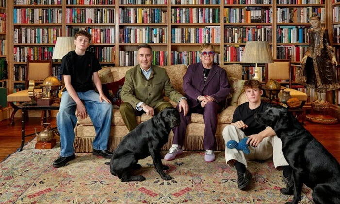 Family photo of Elton John with husband and sons