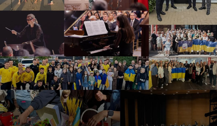 People at charity event in Ukraine