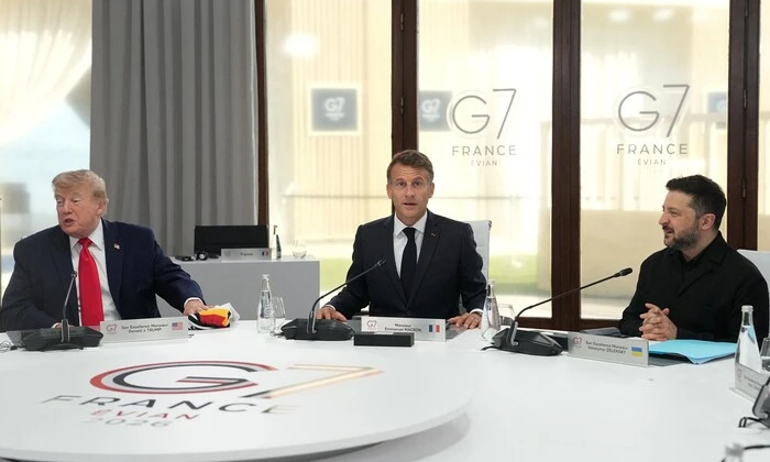 Зеленский, Трамп и Макрон на G7