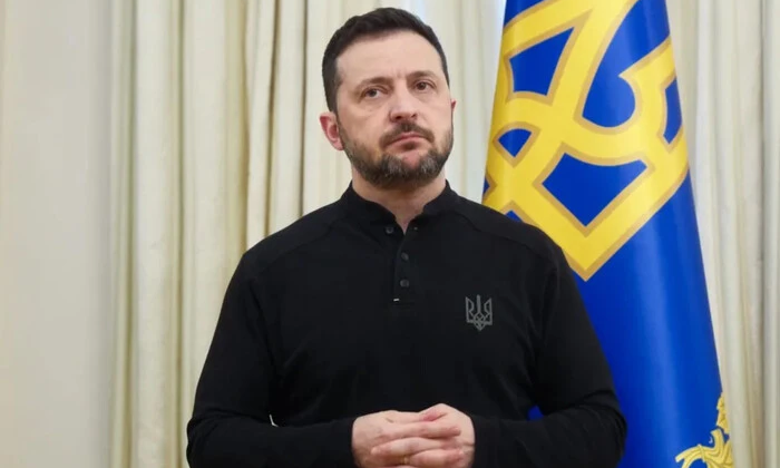 Zelensky with European flags and military