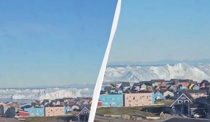 Редкий переворот айсберга в Гренландии