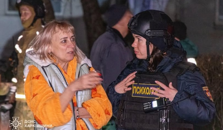 Building after UAV strike in Kharkiv