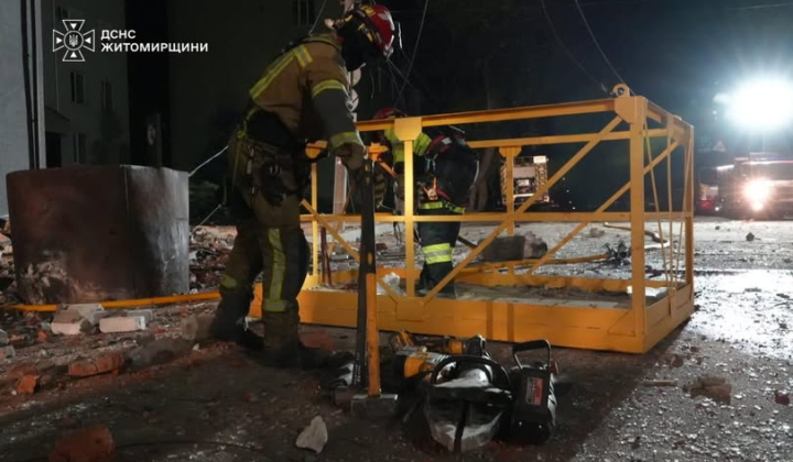 Rescuers dismantling rubble in Zhytomyr