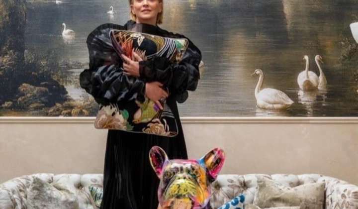 Sharon Stone in vintage dress by J’amemme
