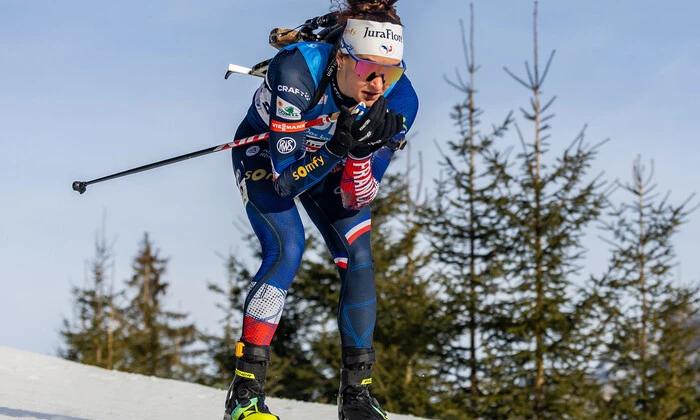 Biathletes at the start of the race