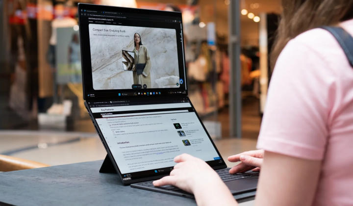 ASUS Zenbook DUO laptop with OLED screens
