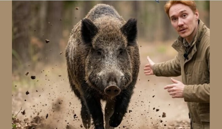 Herd of boars coming out