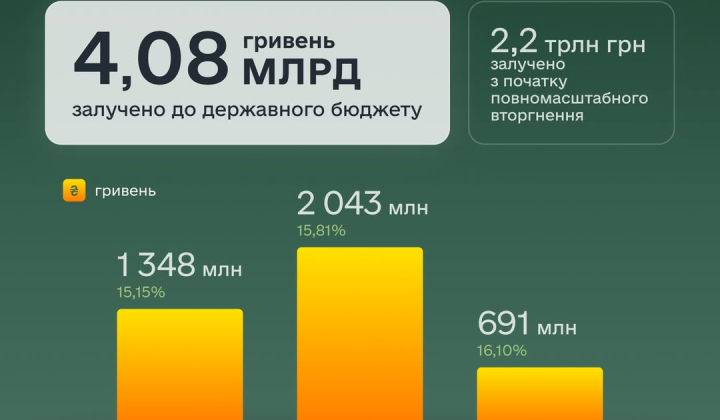 Держбюджет отримав понад 4 млрд грн від розміщення ОВДП