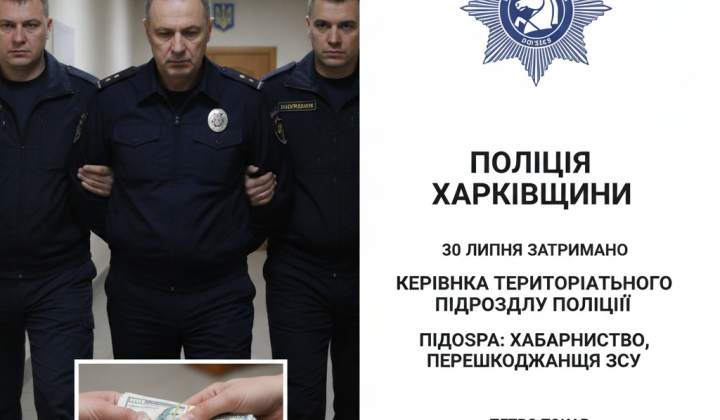 Затриманий керівник поліції Харківщини за хабар