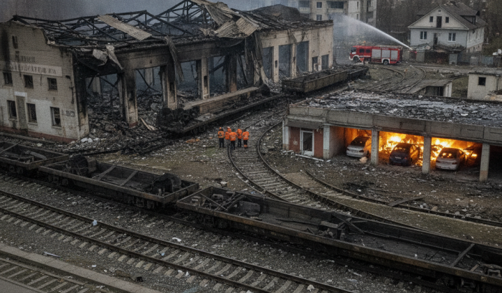 Разрушение города Киев после ракетной атаки