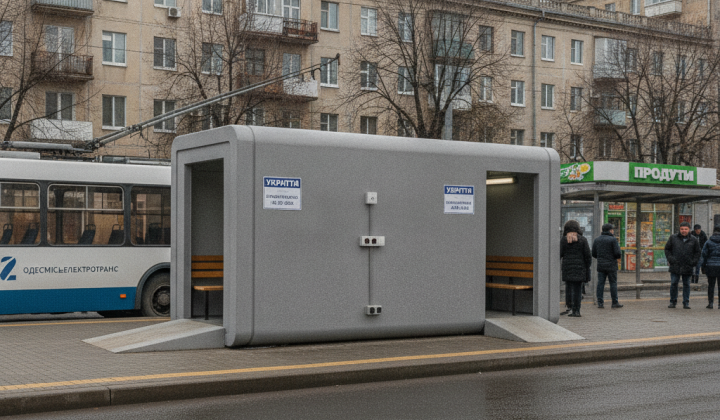 Мобільне укриття на зупинці в Одесі