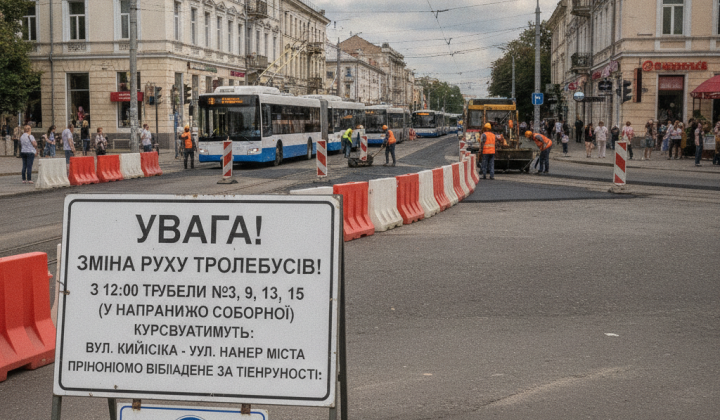 Троллейбус №3 на асфальтированном перекрестке