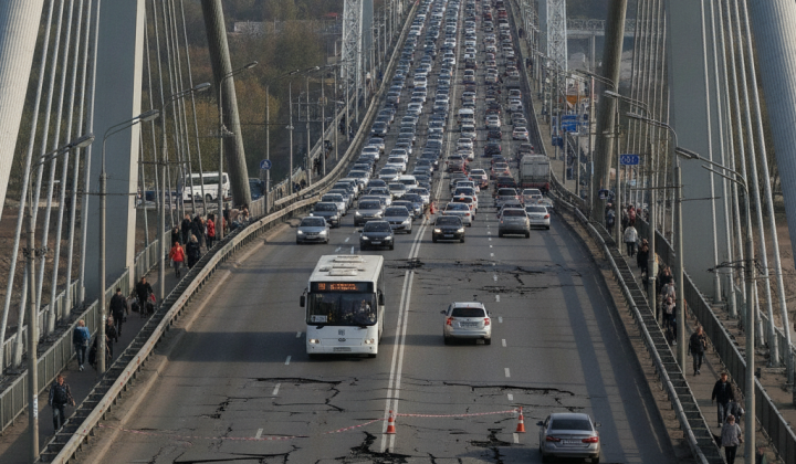Пошкоджений вантовий міст в Запоріжжі