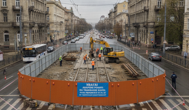 Перекриття руху на перехресті Яворницького і Єфремова