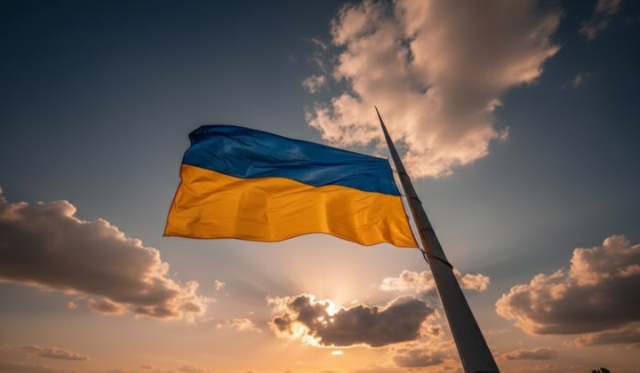 Флаг Украины на флагштоке