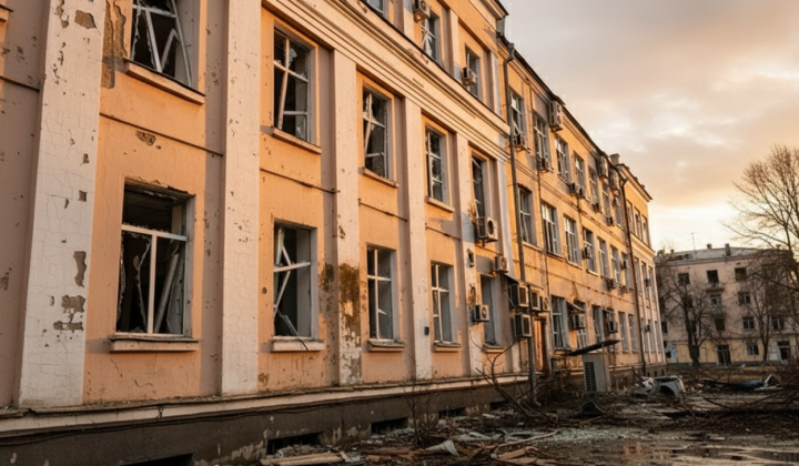 Поврежденное здание Министерства образования