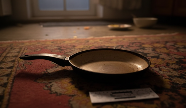 Man with a frying pan and detention