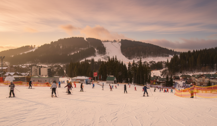 Winter Carpathians filled with tourists