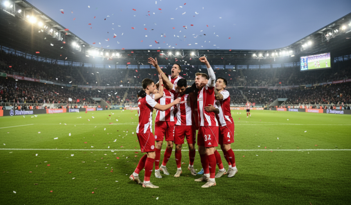 Roman Yaremchuk with the Olympiacos trophy