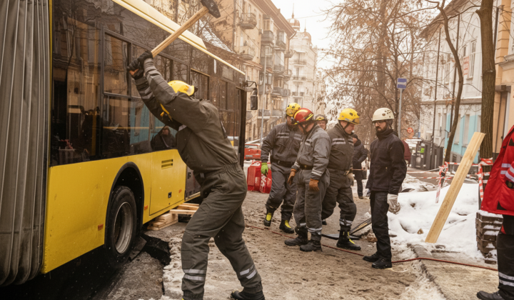 Тролейбус у ямі на вулиці