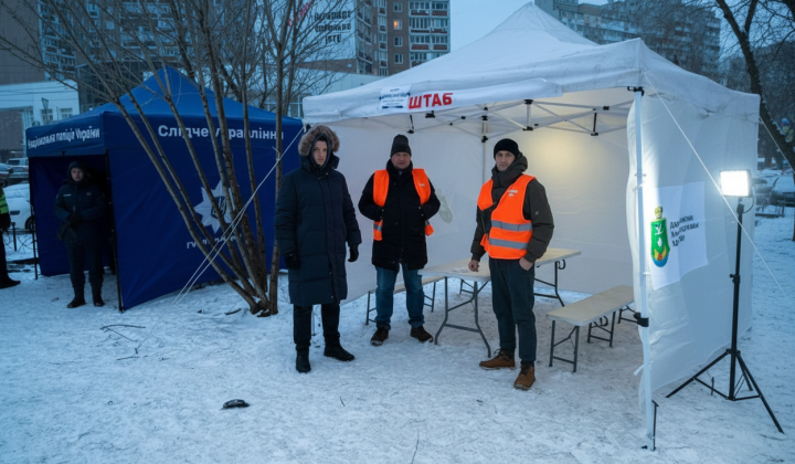 Разрушения в Киеве после обстрела