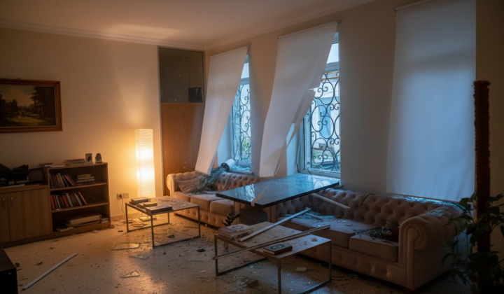 The damaged Embassy of Qatar in Kyiv