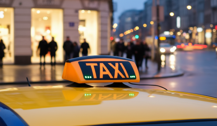 Passenger getting in a taxi at night