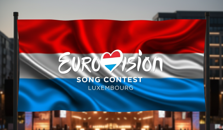 Прапор Люксембургу та мікрофон на євробачені