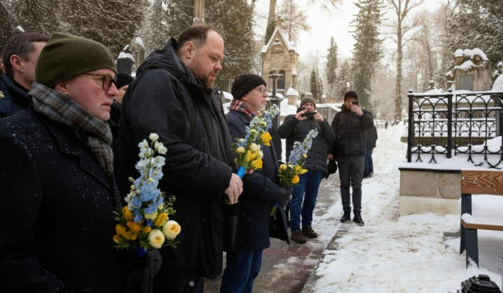 Stepanchuk at the graves of Parubiy and Ruchyshyn