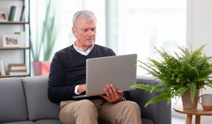 Pensioner with documents for meeting