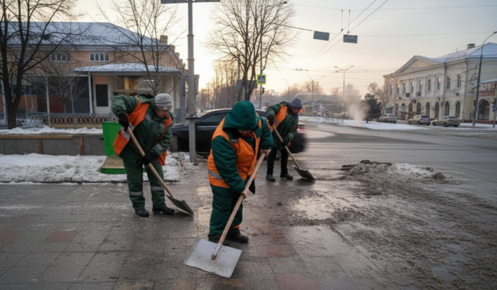Комунальники работают во время ледяного дождя