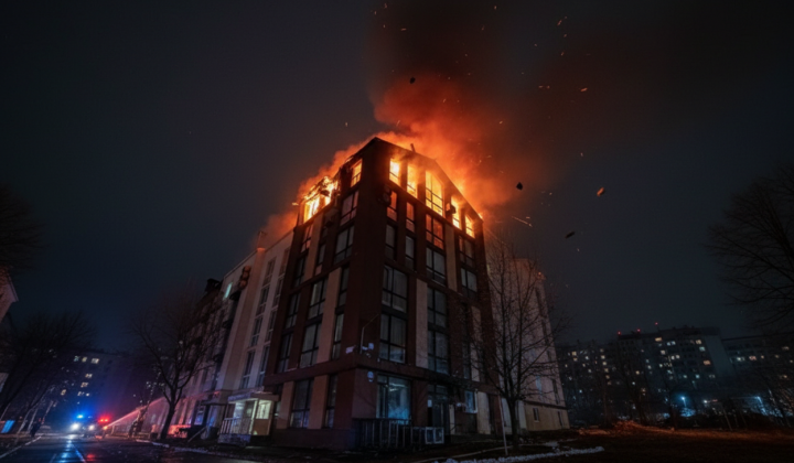 Пошкоджена багатоповерхівка в Києві