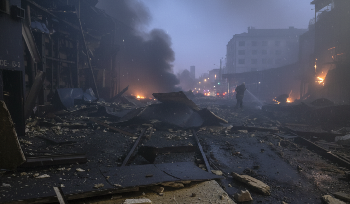 Destroyed buildings from Russian attack