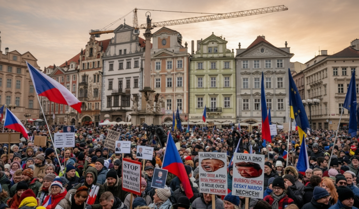 Tens of thousands of people at the rally in Prague