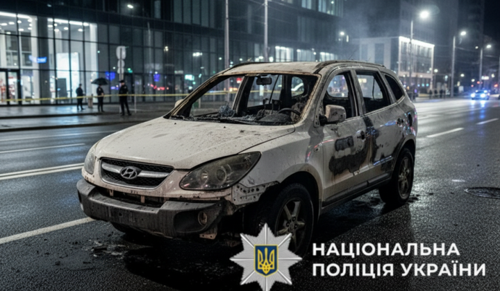 Автомобиль в огне на фоне жарких новостей