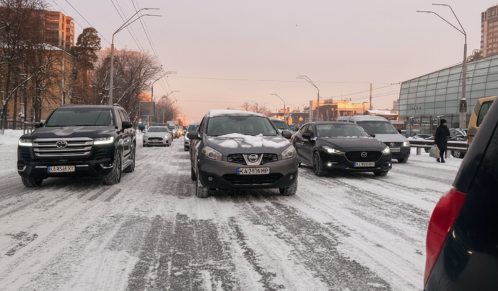 Люди падають на льоду у Києві