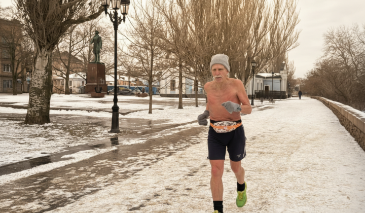 Elderly man running on the street
