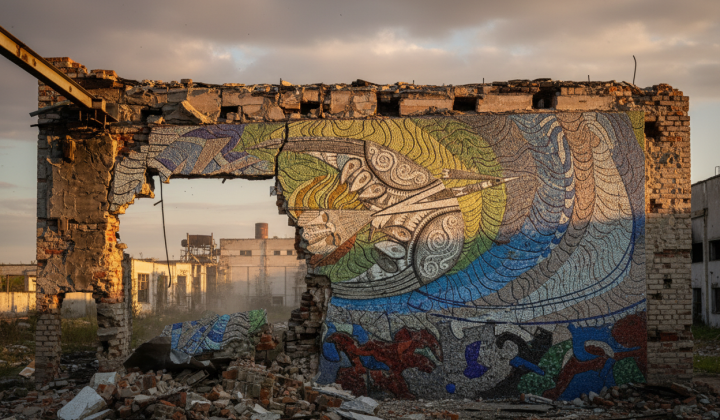 Fragments of the legendary mosaic 'Boriviter' in Mariupol