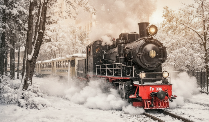 Children's railway in winter in Kyiv