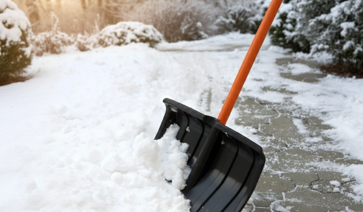 Man shoveling snow onto road